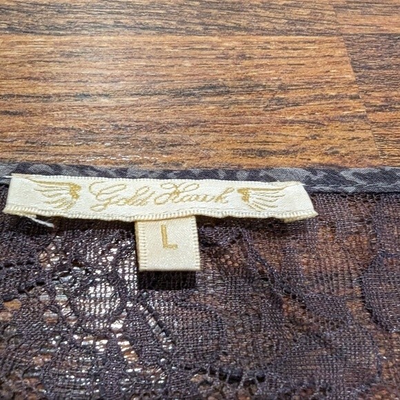 Gold Hawk Silk Gray Loose Fit Oversized Blouse Sleeve Top Lace Trim - Picture 2 of 10